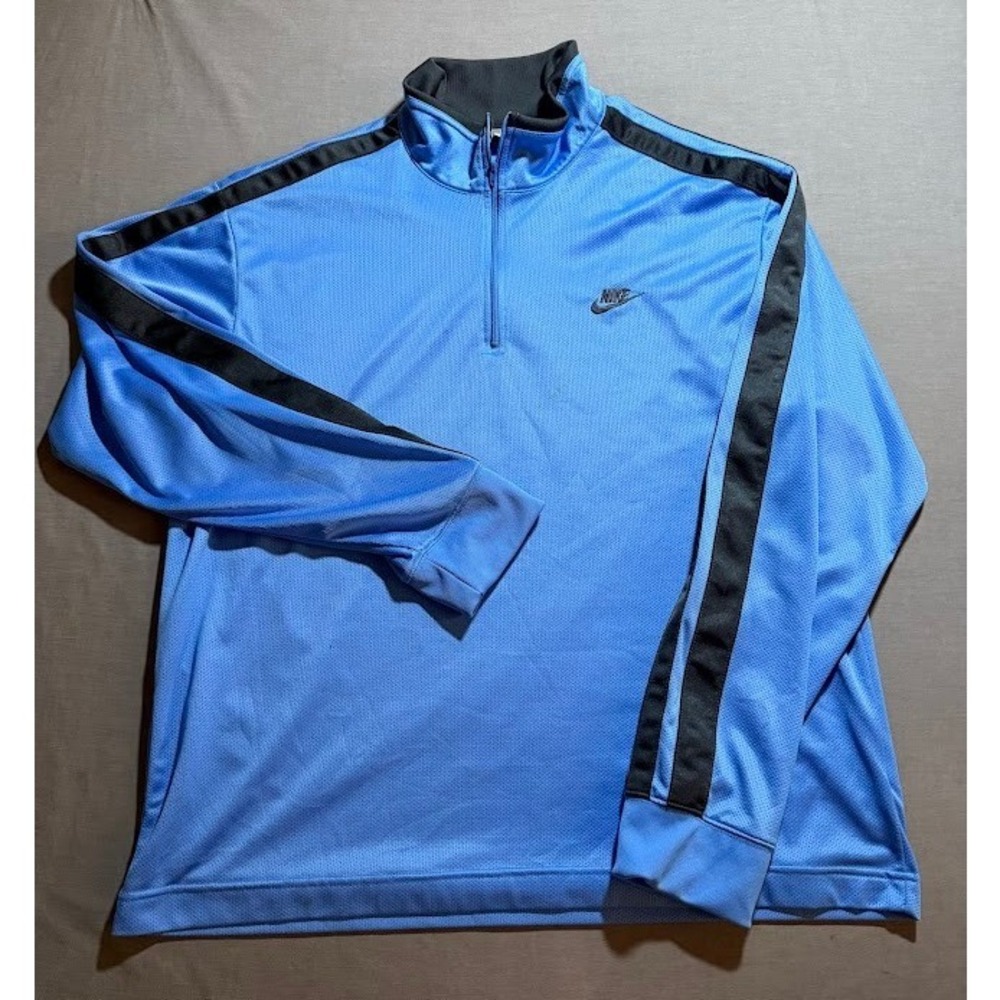 Vintage Nike Blue Striped Quarter Zip Long Sleeve Athletic Track Jacket Men's XL